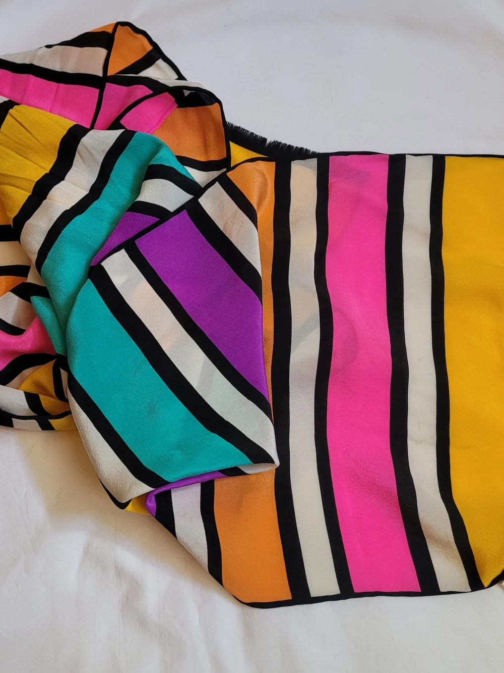 Vintage Vibrant Multicolor All Silk Rainbow Striped Scarf